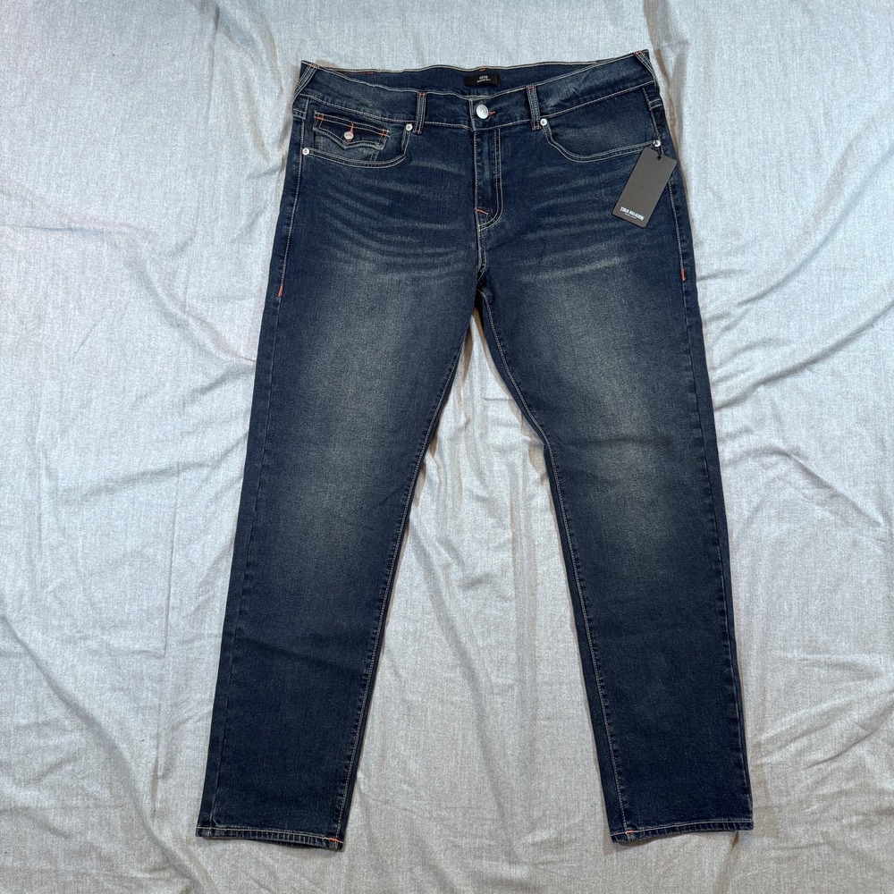 True Religion Jeans Mens 38X32 Geno Relaxed Slim‎ SN Flap Denim Medium Wash